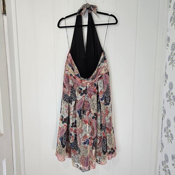 Adrianna Papel Silk Halter Dress Paisley Chiffon Fit Flare Lined Size 14 - Picture 2 of 12